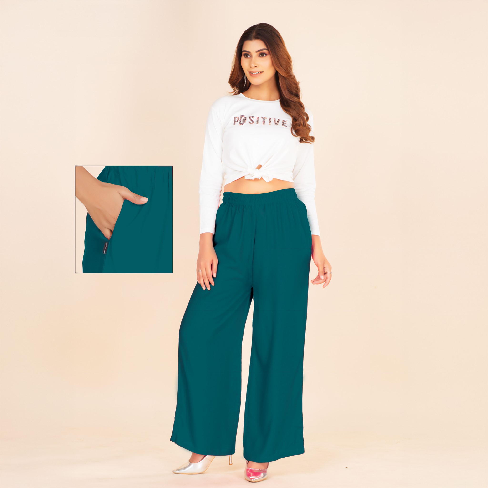 Picture of Teal Green Wide-Leg Palazzo with Pocket 